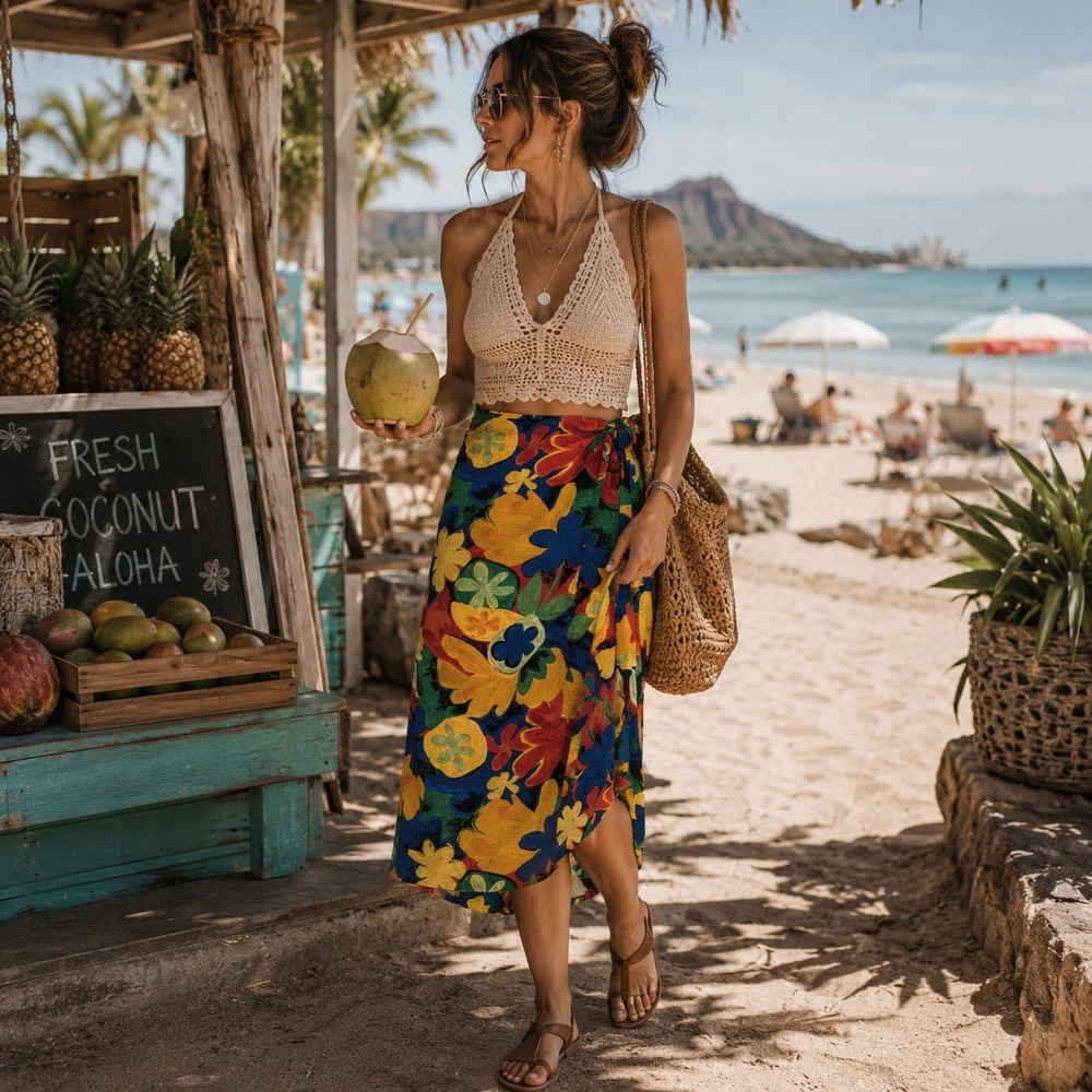 Jams World Womens Vintage Floral Sarong Wrap Maxi Skirt Multicolor Retro 90s Med